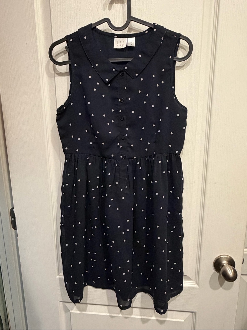 Girls' Navy Polka Dot Sleeveless Dress with Peter Pan Collar
